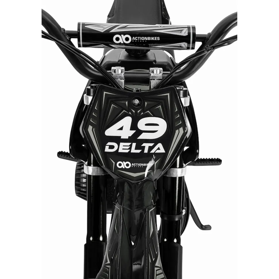 Mini-Crossbike Delta, Benzin-Motorrad, Pocketbike, Dirtbike, 49 ccm, bis zu 40 km/h, Scheibenbremsen (Schwarz)