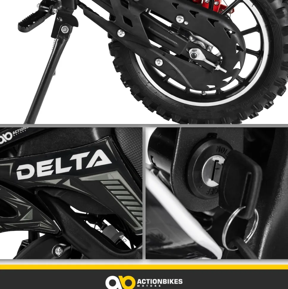 Mini-Crossbike Delta, Benzin-Motorrad, Pocketbike, Dirtbike, 49 ccm, bis zu 40 km/h, Scheibenbremsen (Schwarz)