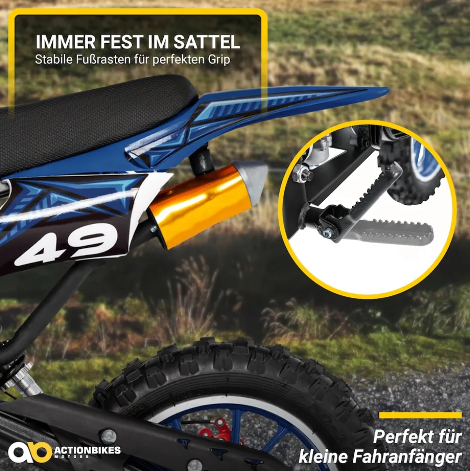 Mini-Crossbike Delta, Benzin-Motorrad, Pocketbike, Dirtbike, 49 ccm, bis zu 40 km/h, Scheibenbremsen (Schwarz)