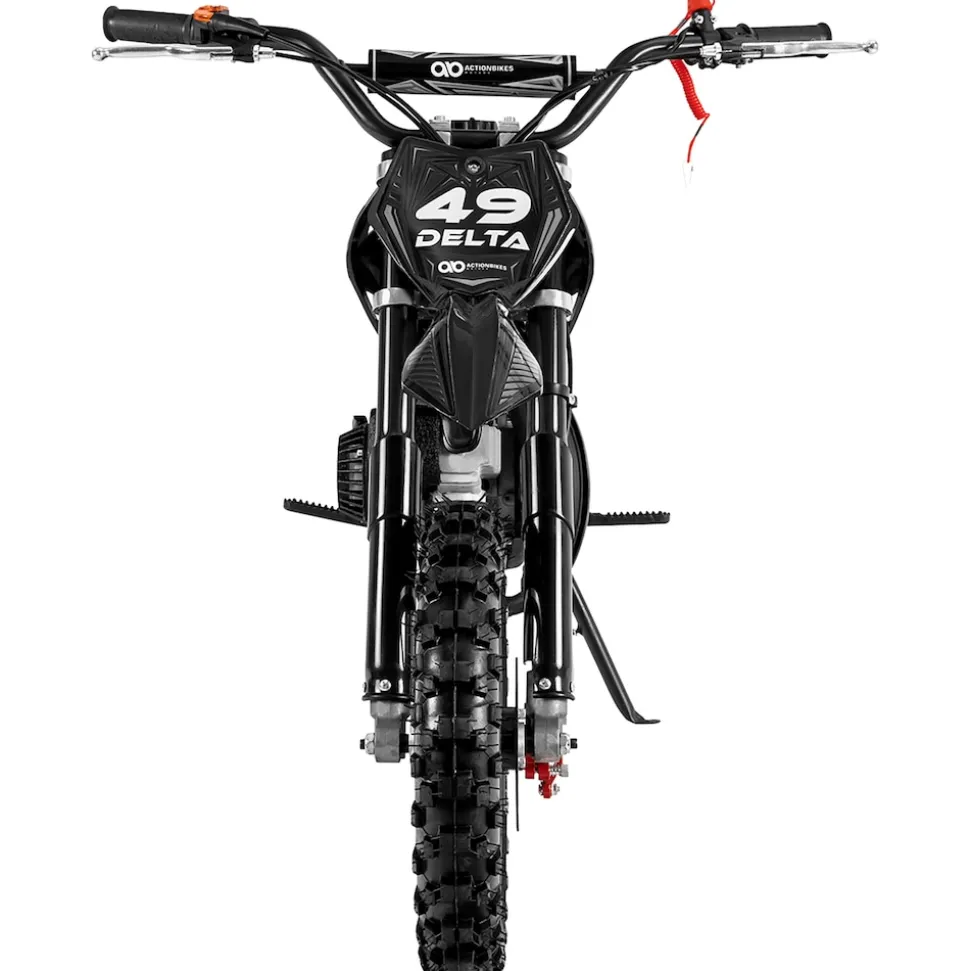 Mini-Crossbike Delta, Benzin-Motorrad, Pocketbike, Dirtbike, 49 ccm, bis zu 40 km/h, Scheibenbremsen (Schwarz)
