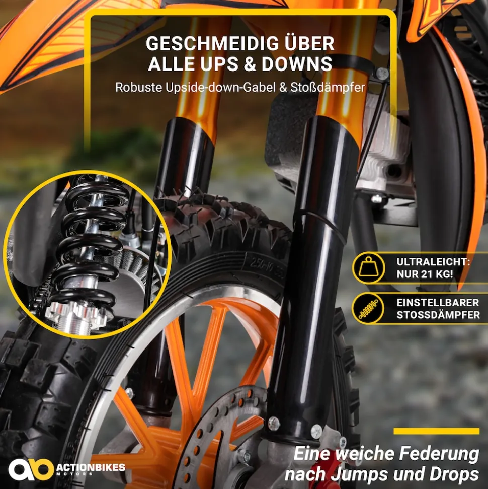 Mini-Crossbike Delta, Benzin-Motorrad, Pocketbike, Dirtbike, 49 ccm, bis zu 40 km/h, Scheibenbremsen (Schwarz)