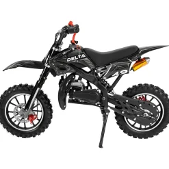Mini-Crossbike Delta, Benzin-Motorrad, Pocketbike, Dirtbike, 49 ccm, bis zu 40 km/h, Scheibenbremsen (Schwarz)