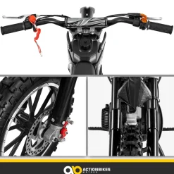 Mini-Crossbike Delta, Benzin-Motorrad, Pocketbike, Dirtbike, 49 ccm, bis zu 40 km/h, Scheibenbremsen (Schwarz)