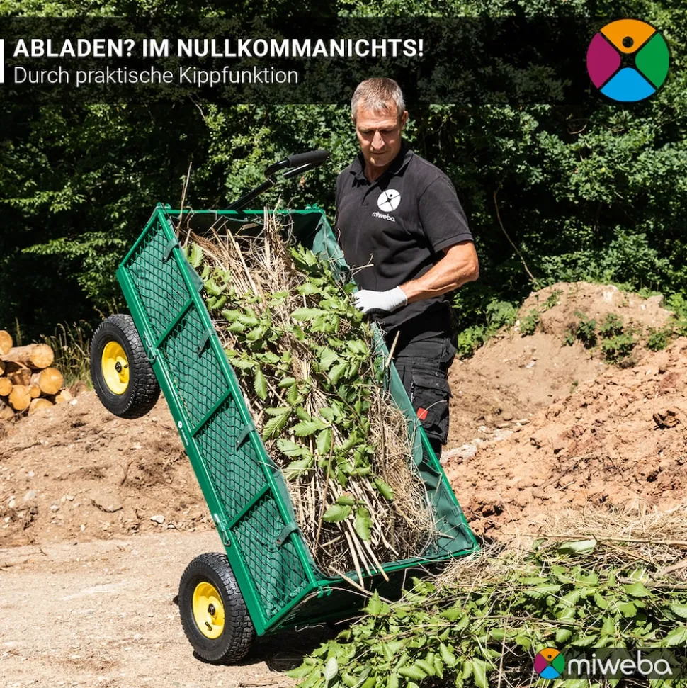 Miweba Bollerwagen MB-700, Transportwagen mit 700 kg Traglast, klappbar, Doppelachse, Stahlrahmen (Grün)