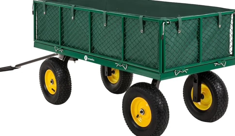 Miweba Bollerwagen MB-700, Transportwagen mit 700 kg Traglast, klappbar, Doppelachse, Stahlrahmen (Grün)