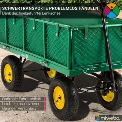 Miweba Bollerwagen MB-700, Transportwagen mit 700 kg Traglast, klappbar, Doppelachse, Stahlrahmen (Grün)