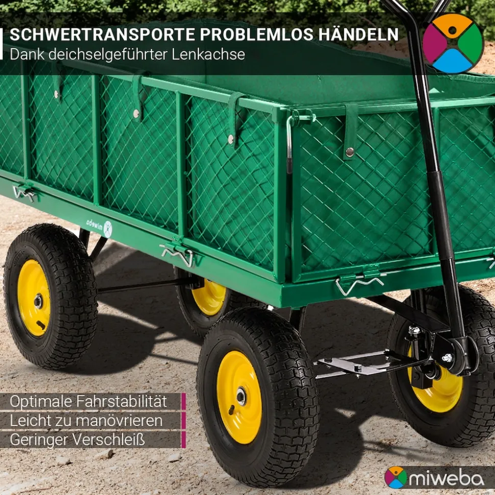 Miweba Bollerwagen MB-700, Transportwagen mit 700 kg Traglast, klappbar, Doppelachse, Stahlrahmen (Grün)