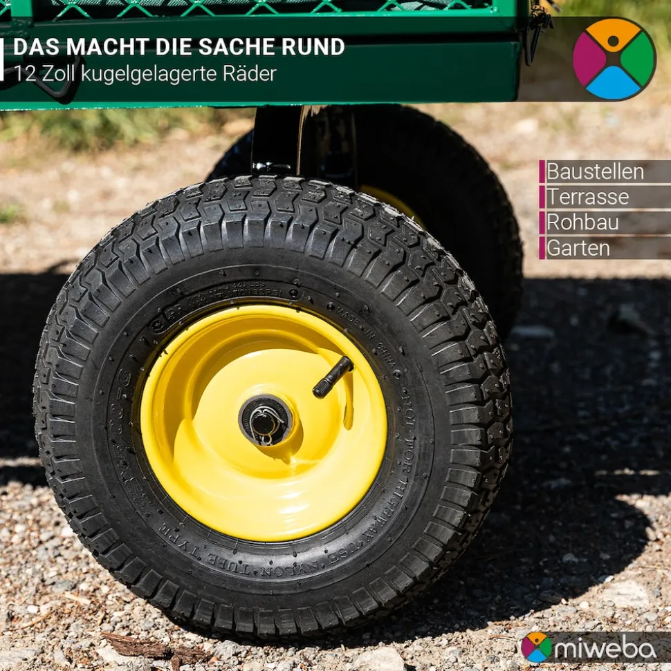 Miweba Bollerwagen MB-700, Transportwagen mit 700 kg Traglast, klappbar, Doppelachse, Stahlrahmen (Grün)