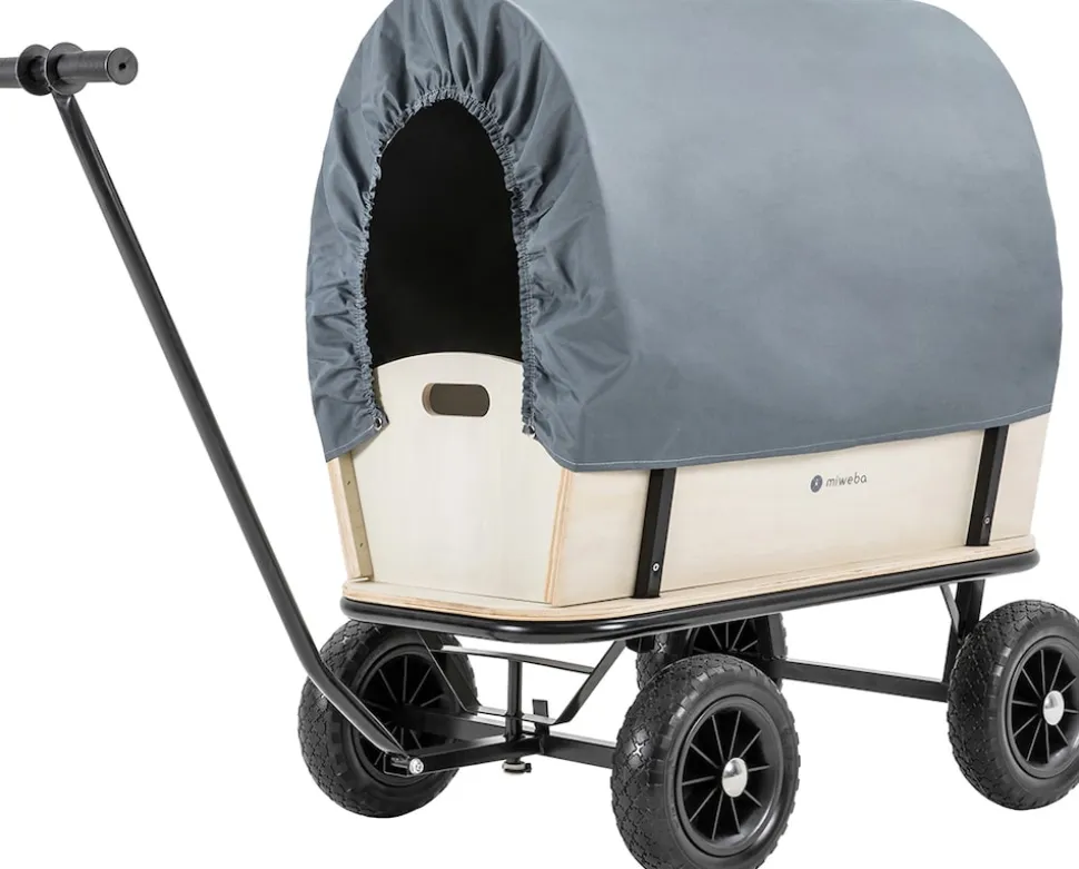 Miweba Holz-Bollerwagen Canvas, mit Dach, deichselgeführte Lenkachse, 180 kg, Profilreifen, Stahl