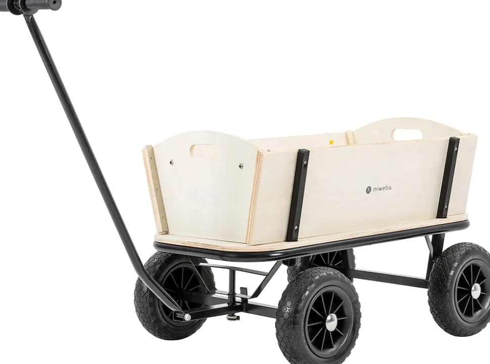 Miweba Holz-Bollerwagen Canvas, mit Dach, deichselgeführte Lenkachse, 180 kg, Profilreifen, Stahl