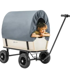 Miweba Holz-Bollerwagen Canvas, mit Dach, deichselgeführte Lenkachse, 180 kg, Profilreifen, Stahl
