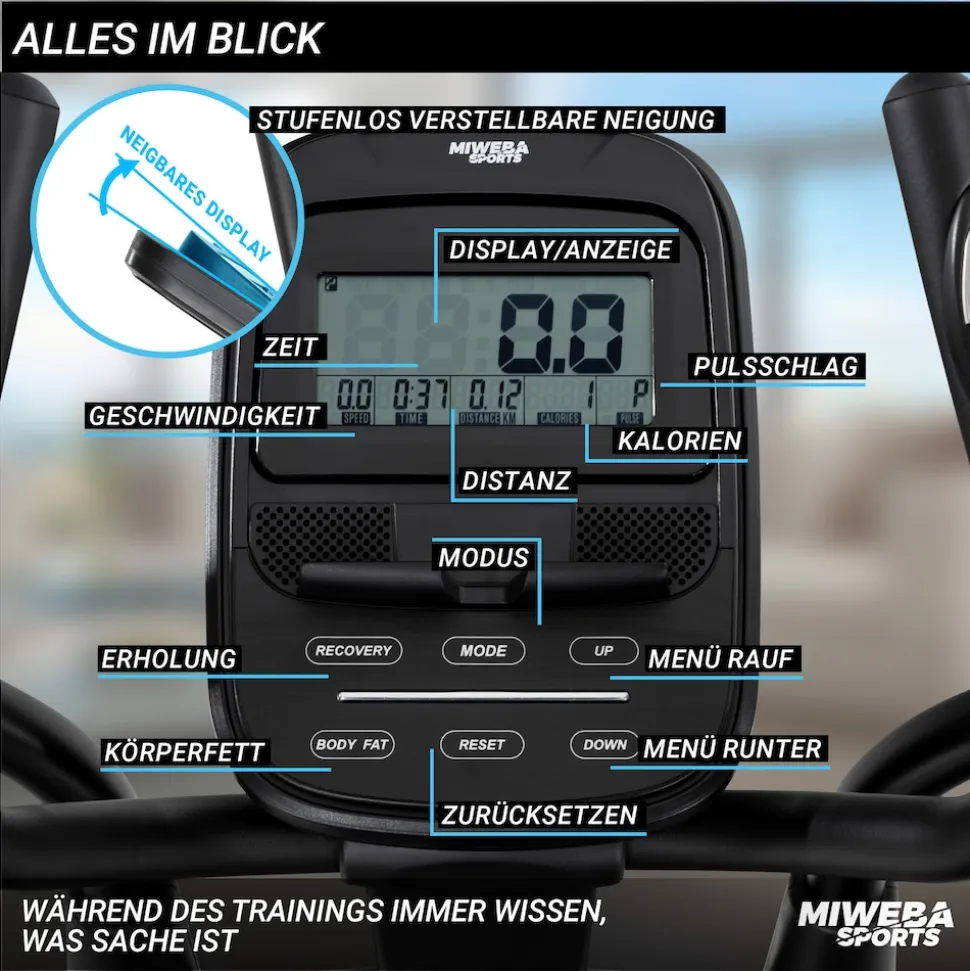 Miweba Sports Crosstrainer MC500, Pulsmessung, Transportrollen
