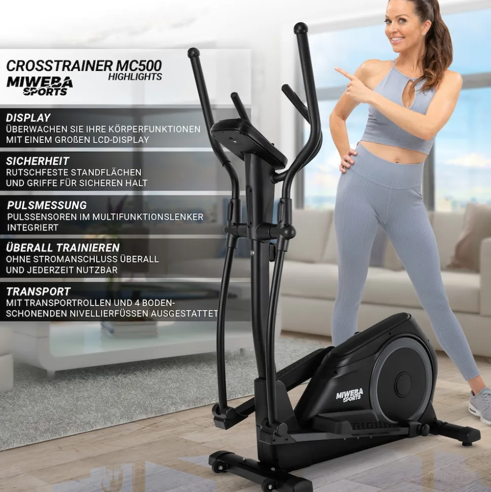 Miweba Sports Crosstrainer MC500, Pulsmessung, Transportrollen