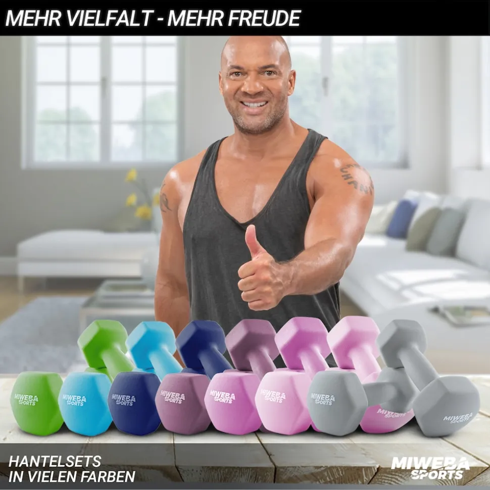 Miweba Sports Gymnastikhanteln 2er-Set NKH100, bodenschonend, 0,5-10 kg, Anti-Rutsch-Oberfläche (Grau, 2x 0,5 Kg)