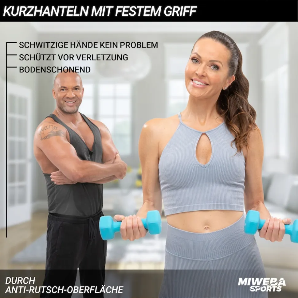 Miweba Sports Gymnastikhanteln 2er-Set NKH100, bodenschonend, 0,5-10 kg, Anti-Rutsch-Oberfläche (Grau, 2x 0,5 Kg)
