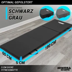 Miweba Sports Gymnastikmatte GM100, faltbar, rutschfest, Turnmatte für zuhause, Tragegriffe, PVC (Schwarz)