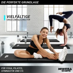 Miweba Sports Gymnastikmatte GM100, faltbar, rutschfest, Turnmatte für zuhause, Tragegriffe, PVC (Schwarz)