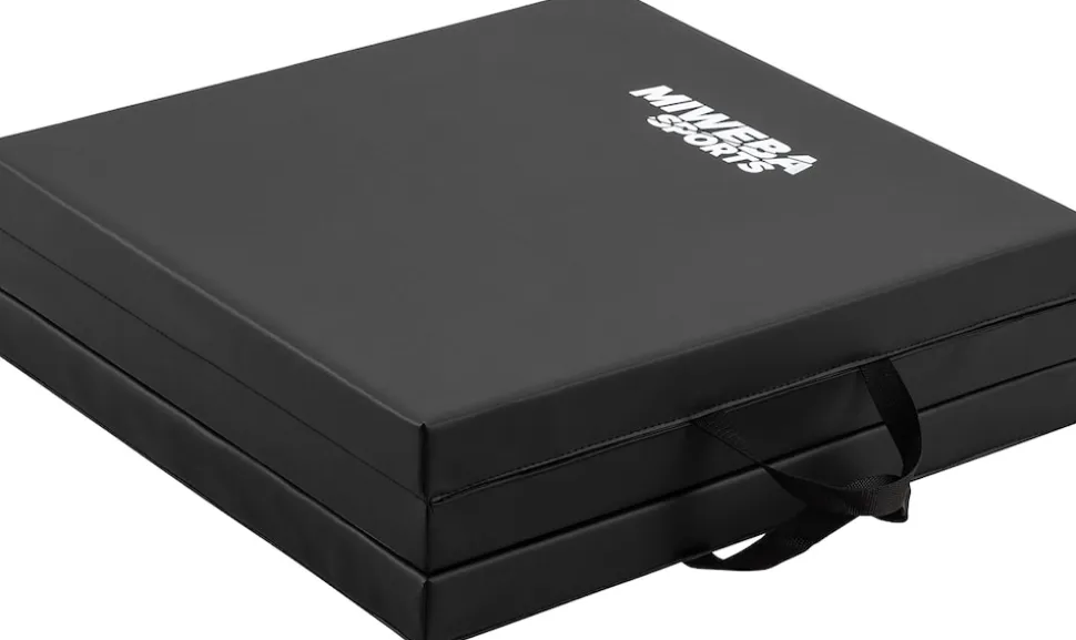Miweba Sports Gymnastikmatte GM100, faltbar, rutschfest, Turnmatte für zuhause, Tragegriffe, PVC (Schwarz)