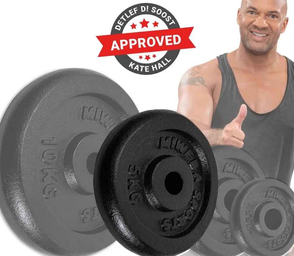 Miweba Sports Hantelscheiben HSG50, 2x 5 kg Hantel-Gewichte, passend für Ø 30mm, Set, Gusseisen