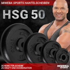 Miweba Sports Hantelscheiben HSG50, 2x 5 kg Hantel-Gewichte, passend für Ø 30mm, Set, Gusseisen