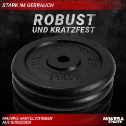 Miweba Sports Hantelscheiben HSG100, 2x 10 kg Hantel-Gewichte, passend für Ø 30mm, Set, Gusseisen
