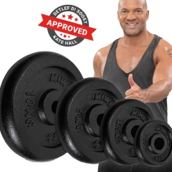Miweba Sports Hantelscheiben HSG100, 2x 10 kg Hantel-Gewichte, passend für Ø 30mm, Set, Gusseisen