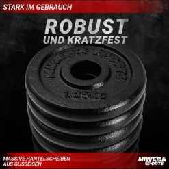 Miweba Sports Hantelscheiben HSG12, 4x 1,25 kg Hantel-Gewichte, passend für Ø 30mm, Set, Gusseisen