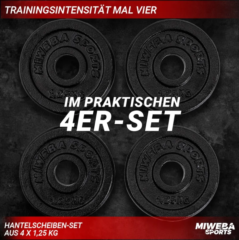 Miweba Sports Hantelscheiben HSG12, 4x 1,25 kg Hantel-Gewichte, passend für Ø 30mm, Set, Gusseisen