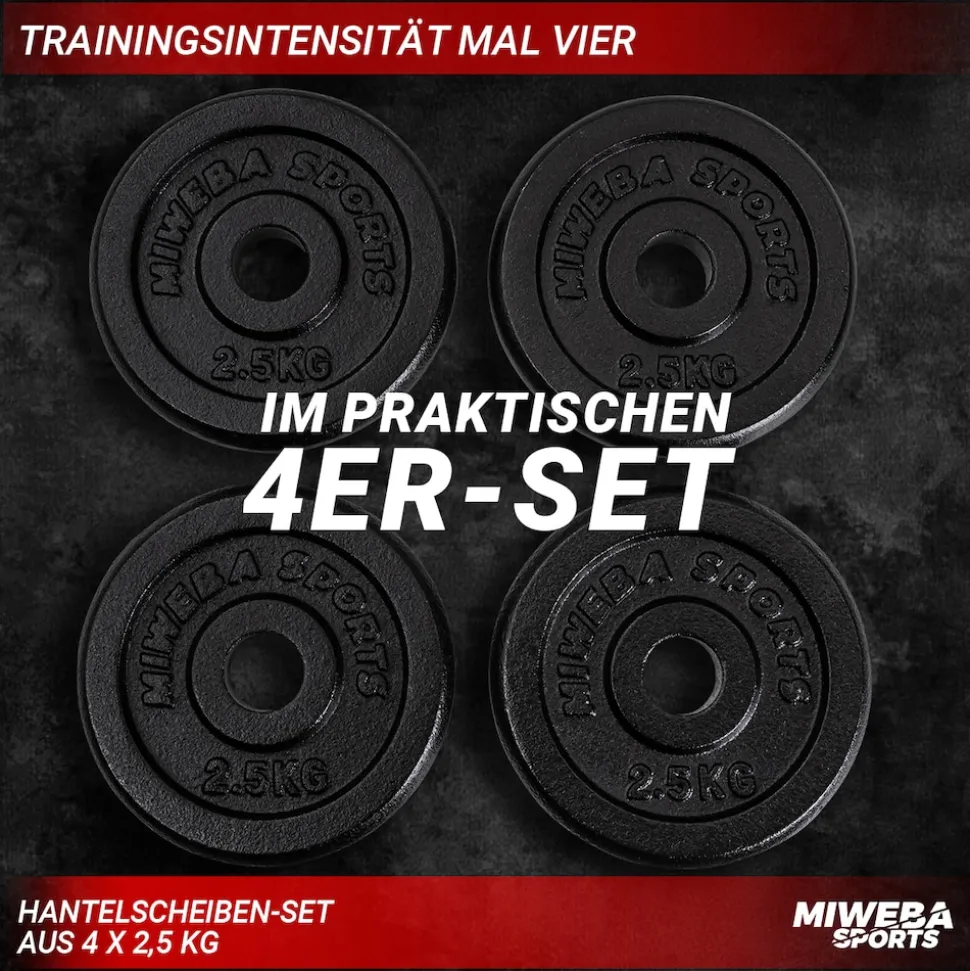 Miweba Sports Hantelscheiben HSG25, 4x 2,5 kg Hantel-Gewichte, passend für Ø 30mm, Set, Gusseisen