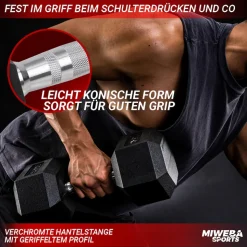 Miweba Sports Hexagon Kurzhanteln HGH100, Kurzhantel-Set, 2,5-15 kg, Gusseisen-Kern (Hantelpaar, 15 kg)