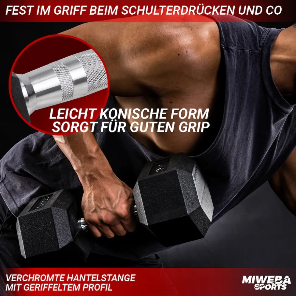 Miweba Sports Hexagon Kurzhanteln HGH100, Kurzhantel-Set, 2,5-15 kg, Gusseisen-Kern (Hantelpaar, 15 kg)