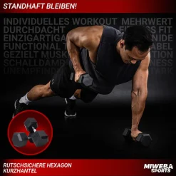 Miweba Sports Hexagon Kurzhanteln HGH100, Kurzhantel-Set, 2,5-15 kg, Gusseisen-Kern (Hantelpaar, 15 kg)