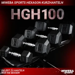 Miweba Sports Hexagon Kurzhanteln HGH100, Kurzhantel-Set, 2,5-15 kg, Gusseisen-Kern (Hantelpaar, 15 kg)