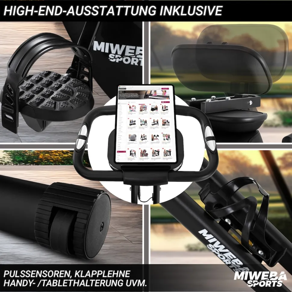 Miweba Sports Indoor-Cycle MX100 PRO mit Rückenlehne und ErgoGrip Griffen, klappbar (Pro, Schwarz/Grau)