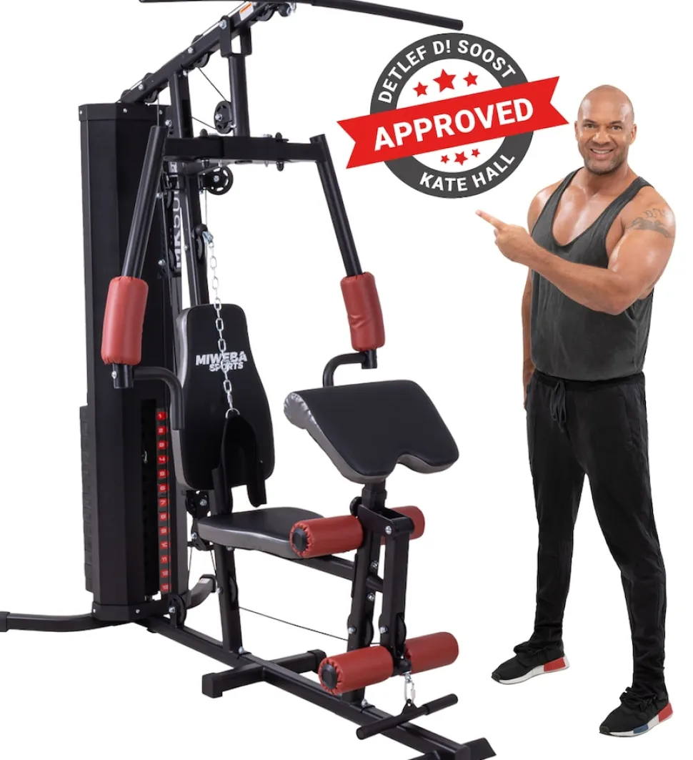 Miweba Sports 50in1-Kraftstation MK500 Pro, Fitnessstation mit ca. 60 kg Seilzug, Butterfly, Zugturm