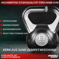 Miweba Sports Kettlebell KB200, Kunststoff-Kugelhantel, 4-12 kg, Anti-Rutsch-Griff, Hartgummifüße (4,0 kg)