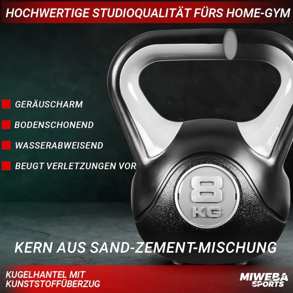 Miweba Sports Kettlebell KB200, Kunststoff-Kugelhantel, 4-12 kg, Anti-Rutsch-Griff, Hartgummifüße (4,0 kg)