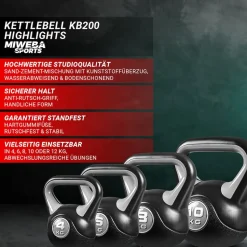 Miweba Sports Kettlebell KB200, Kunststoff-Kugelhantel, 4-12 kg, Anti-Rutsch-Griff, Hartgummifüße (4,0 kg)