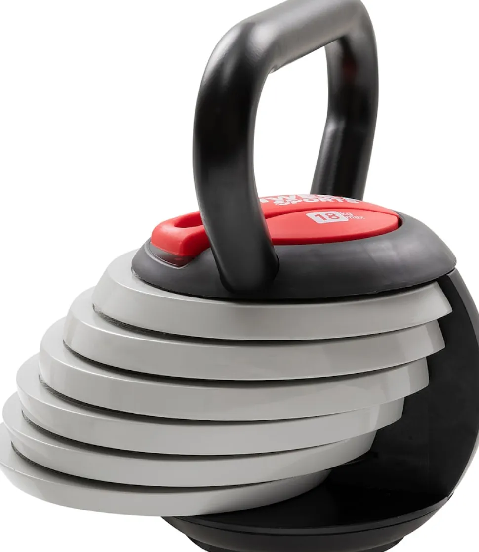 Miweba Sports Kettlebell KB300, verstellbar, 3,4-18 kg, 6 Gewichtscheiben, Easy-Lock-Mechanismus