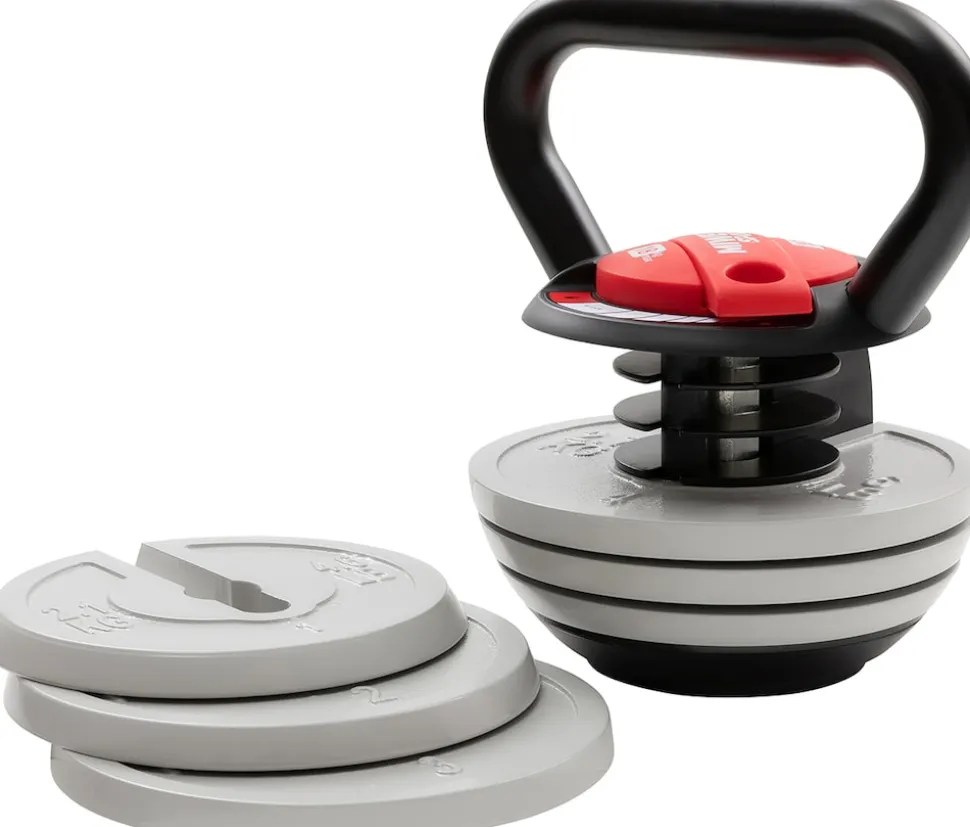 Miweba Sports Kettlebell KB300, verstellbar, 3,4-18 kg, 6 Gewichtscheiben, Easy-Lock-Mechanismus