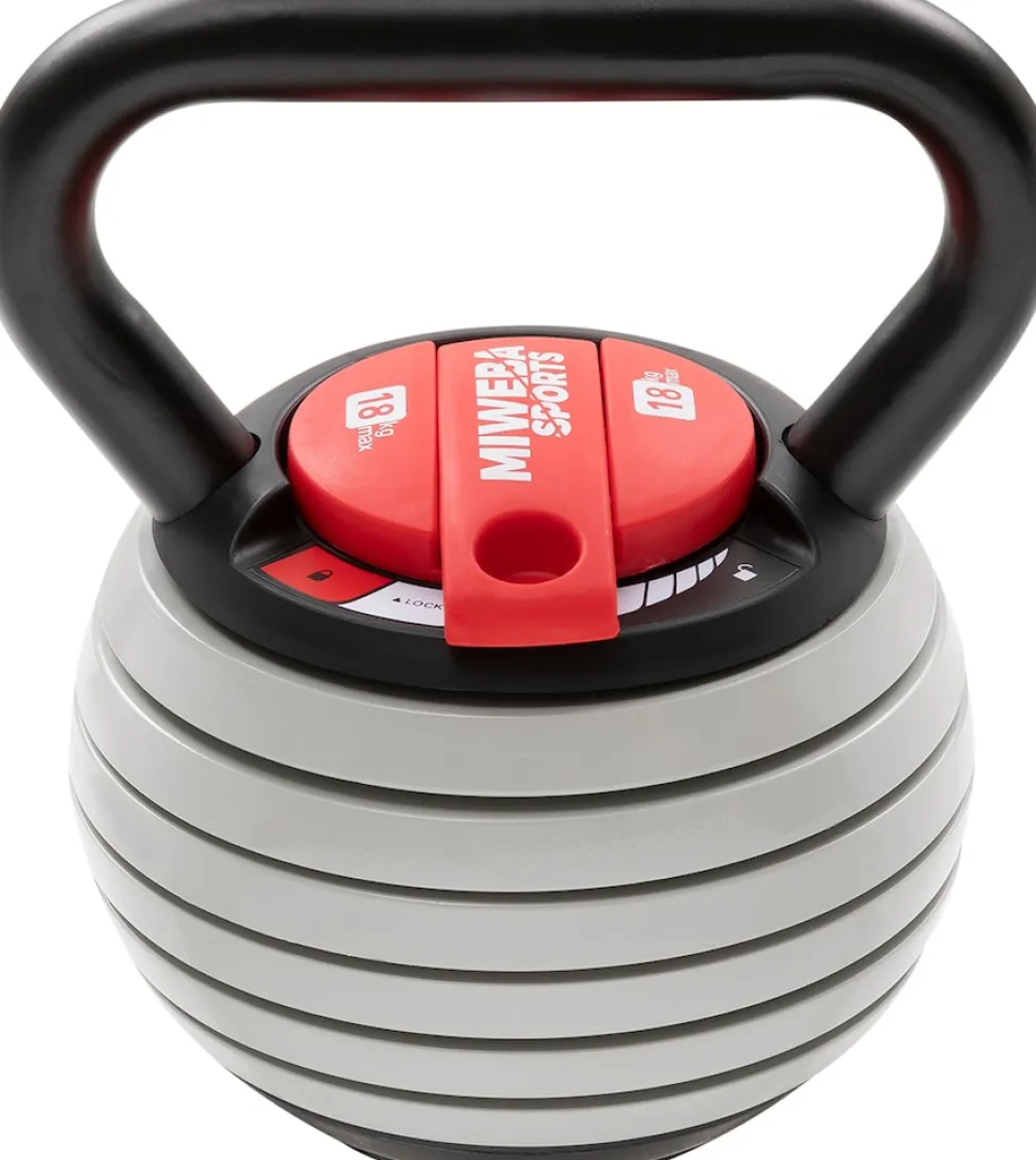 Miweba Sports Kettlebell KB300, verstellbar, 3,4-18 kg, 6 Gewichtscheiben, Easy-Lock-Mechanismus