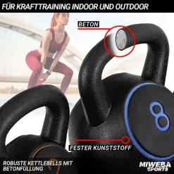 Miweba Sports Kettlebell-Set, 2-7 kg, Kettlebell-Ablage, Kugelhantel Indoor und Outdoor, Betonfüllung (2 - 8 kg)