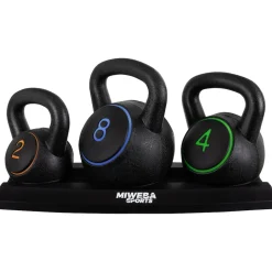 Miweba Sports Kettlebell-Set, 2-7 kg, Kettlebell-Ablage, Kugelhantel Indoor und Outdoor, Betonfüllung (2 - 8 kg)