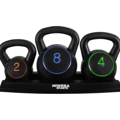Miweba Sports Kettlebell-Set, 2-7 kg, Kettlebell-Ablage, Kugelhantel Indoor und Outdoor, Betonfüllung (2 - 8 kg)