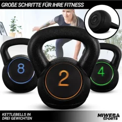 Miweba Sports Kettlebell-Set, 2-7 kg, Kettlebell-Ablage, Kugelhantel Indoor und Outdoor, Betonfüllung (2 - 8 kg)