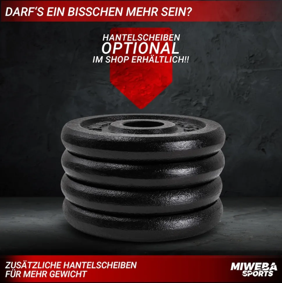 Miweba Sports Kurzhantel MKH110, 10 kg, Gewichte aus Gusseisen, Stahl-Hantelstange, Sternverschluss (Hantelpaar)