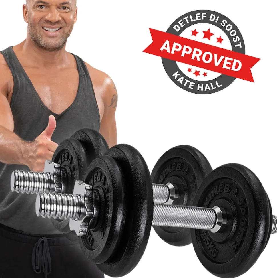 Miweba Sports Kurzhantel MKH110, 10 kg, Gewichte aus Gusseisen, Stahl-Hantelstange, Sternverschluss (Hantelpaar)