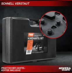 Miweba Sports Kurzhantel-Set MKH120, 20kg, Hantelkoffer, Gewichte aus Gusseisen, Stahl-Hantelstange (Mit Koffer)
