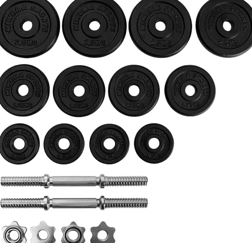 Miweba Sports Kurzhantel-Set MKH120, 20kg, Hantelkoffer, Gewichte aus Gusseisen, Stahl-Hantelstange (Mit Koffer)