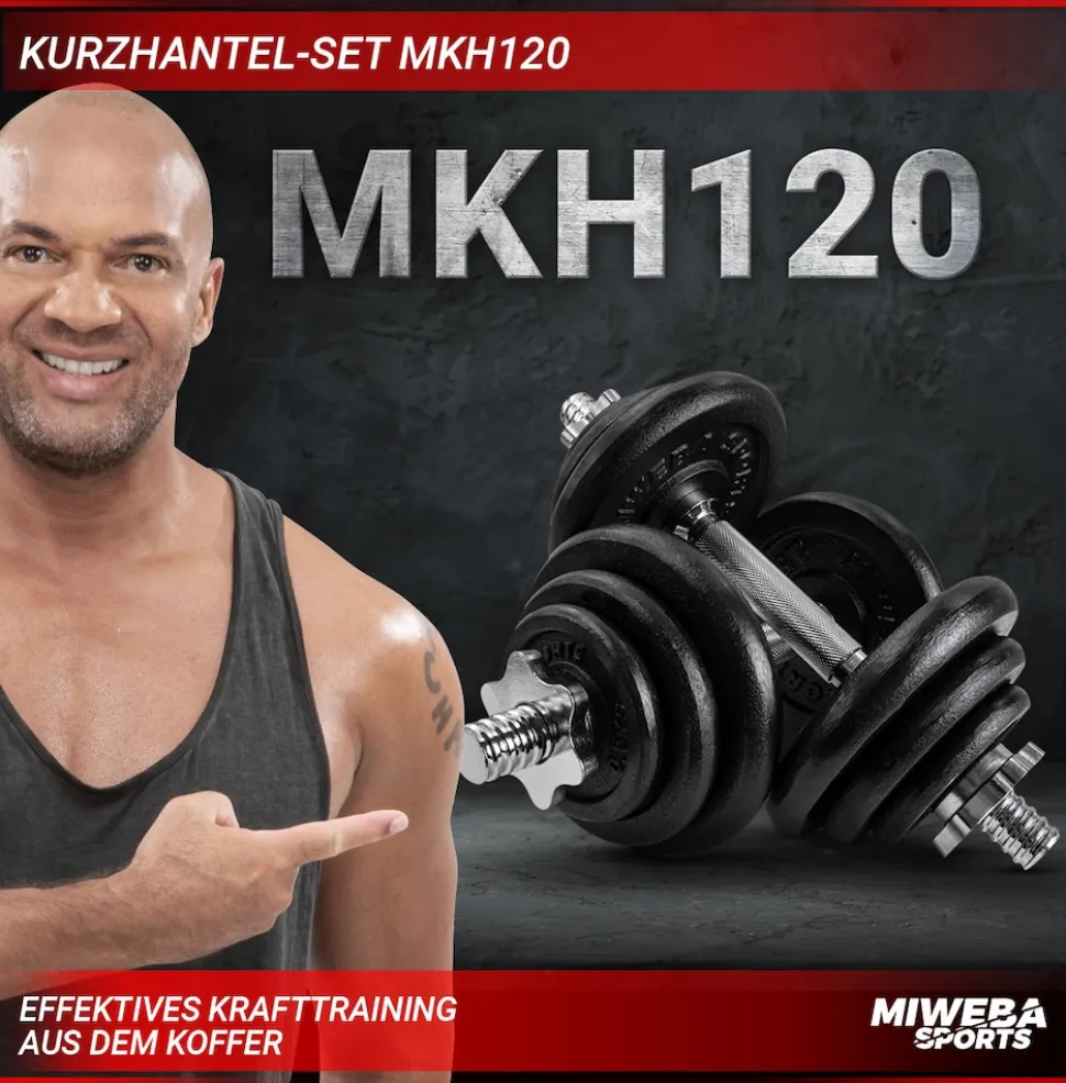 Miweba Sports Kurzhantel-Set MKH120, 20kg, Hantelkoffer, Gewichte aus Gusseisen, Stahl-Hantelstange (Mit Koffer)